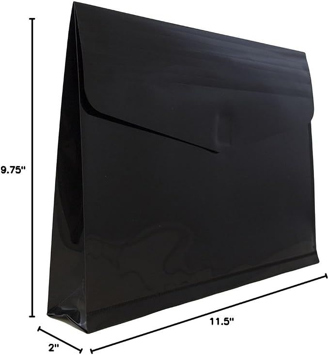JAM PAPER Plastic Expansion Envelopes with Hook & Loop Closure - Letter Booklet - 9 3/4 x 13 with 2 Inch Expansion - Black - 12/Pack