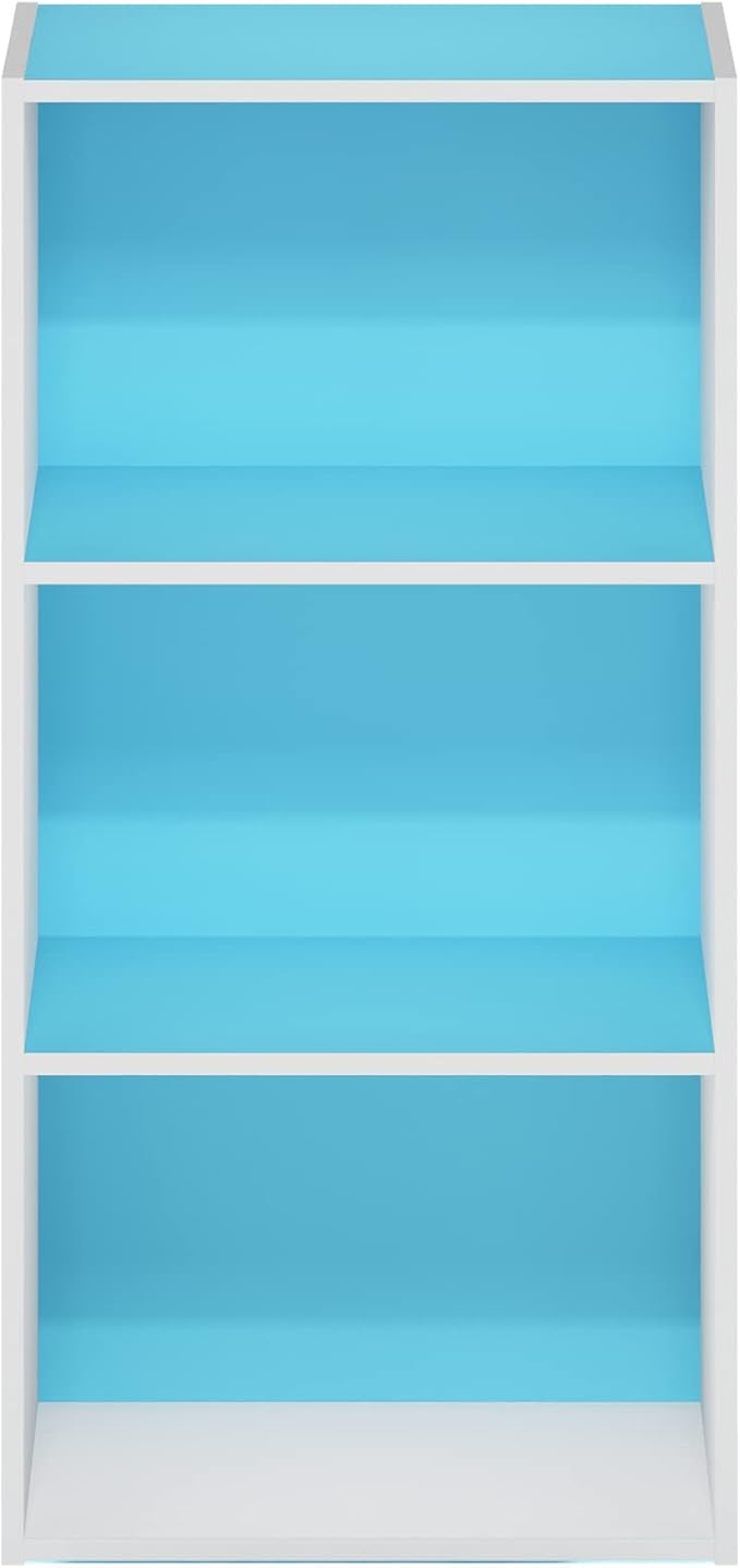 Furinno Luder 3-Tier Open Shelf Bookcase, Light Blue/White