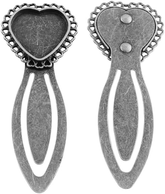 Fashewelry 10pcs Heart Bookmark Pendant Tray Antique Silver Bookmark Blank Cabochon Setting for Reading Gift Book Marker Making Tray: 20x19mm
