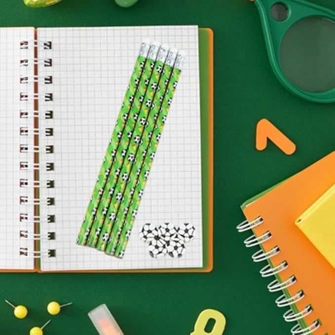 20 Pieces Sport Pencils 20 Pcs Sports Ball Erasers Sets Football Pencils Sports Themed Teachers School Stationery Class Reward