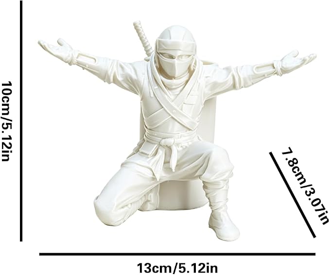 Ninja Pen Holder Desk Organizer–Unique Pen Stand, 3D Printed Cool Desk Decor Office Accessories for Men Women (White)