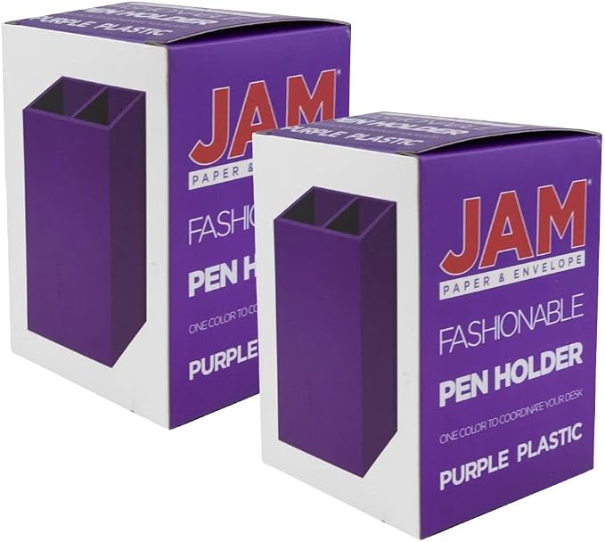 JAM PAPER Plastic Pen Holders - Purple Desktop Pencil Cups - 2/Pack