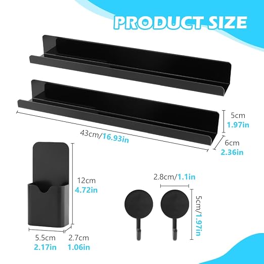 2 Pcs Magnetic Book Shelf for Whiteboard, Magnetic Book Holder File Rack with a Pen Container and Two Hook Acrylic Book Shelves Metal Floating Book Display Shelf for Teacher Kids Room Office