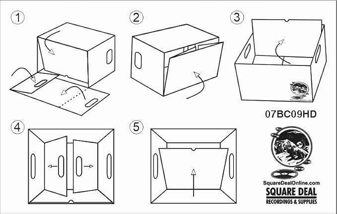 Square Deal Recordings & Supplies 7" 45rpm Vinyl Record Storage Box - Heavy Duty Cardboard with Removable Lid - Holds up to 200 7" Records - 5 Boxes #07BC09HD