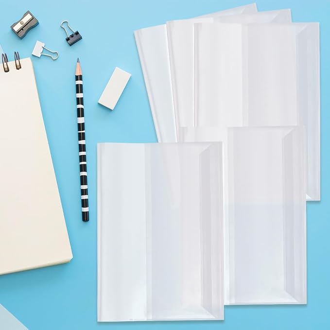 GORGECRAFT 10Pcs Transparent Book Sleeve 10.5 x 7.5 Inch Adjustable Waterproof Plastic Clear Page Protector with Self-Adhesive Closure for Textbook Paperbacks Journal Diary Office