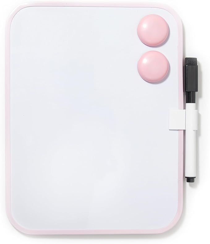 Magnetic Dry Erase Board for School Locker, 6" x 8" Marker and 2 Magnets - Small Whiteboard for Classroom, Home, Office, Travel - Pink