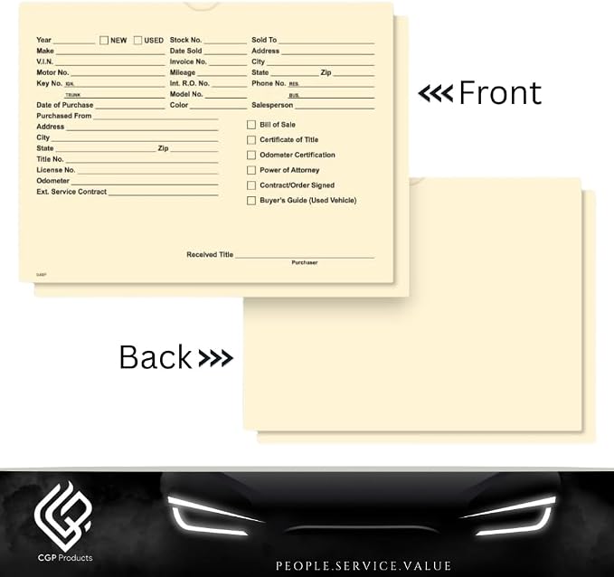 Printed Vehicle Deal Jackets Envelopes Folders for Auto Car Dealerships - 9x12 Size - Dealer Supplies - New and Used Cars - 100 Quantity (Buff)