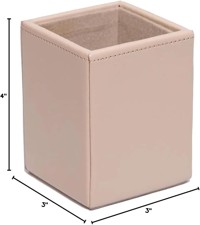 DACASSO Bonded Leather Pencil Cup - Luxury Cup Storage For Pens, Pencils, & Office Accessories - Elegant Pen Organizer & Executive Desk Decor - (White Latte)