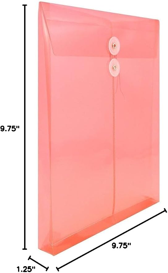 JAM PAPER Plastic Envelopes with Button & String Tie Closure - Letter Open End - 9 3/4 x 11 3/4 - Red - 12/Pack