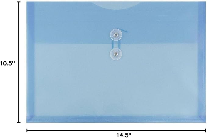 JAM PAPER Plastic Envelopes with Button & String Tie Closure - Legal Booklet - 9 3/4 x 14 1/2 - Blue - 3/Pack