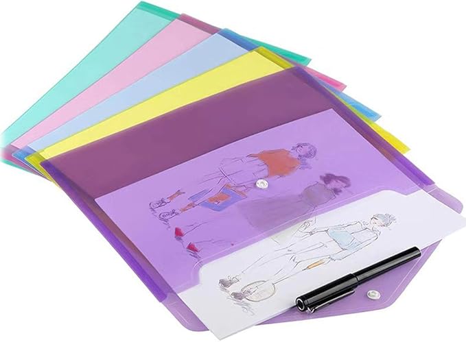 Poly Envelope 12 Pcs Document Envelopes with Snap Button Quality Clear Document Folder for A4 Size (red)