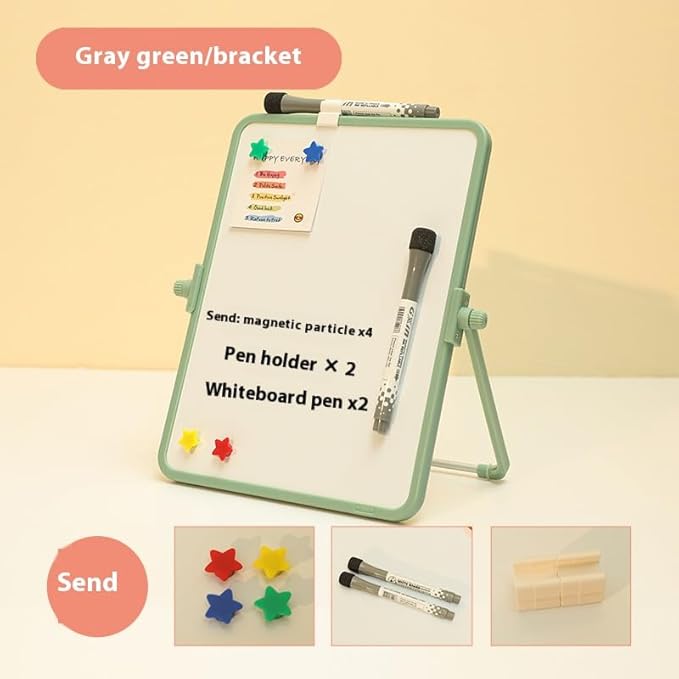 Double-Sided Magnetic Whiteboard - 17×21.3cm (6.7×8.4in) with Stand | Includes 2 Dry Erase Markers & 4 Magnets | Portable Desktop Board for Office Home School (Green)