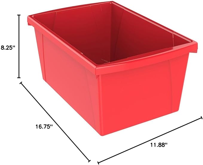 Storex 5.5 Gallon Storage Bin – Plastic Classroom Organizer for Books and Supplies, Red, 1-Pack (61483C06C)