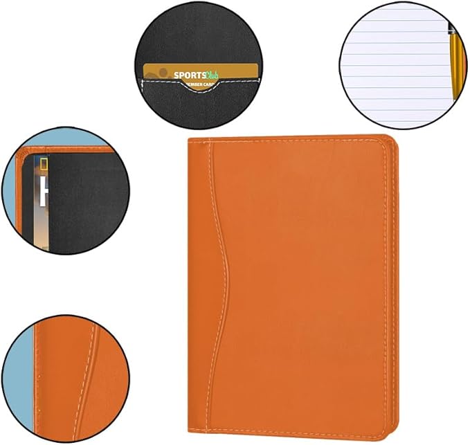 Lcjtop Padfolio/Portfolio Binder, Mini Padfolio Portfolio Binder 5 x 8 Legal Writing Pad, A5 Document Organizer Folder for Men Women, Orange