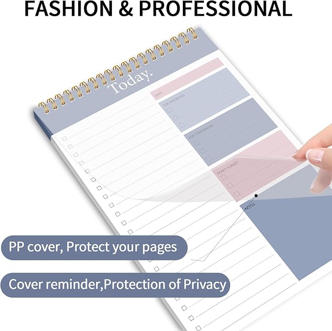 KMQOY To Do List Notepad - Daily Planner Pad Undated 52 Sheets Spiral Today Planner Note Pad Premium Thick Paper 6.5" x 9.8" For Work and Personal Organized