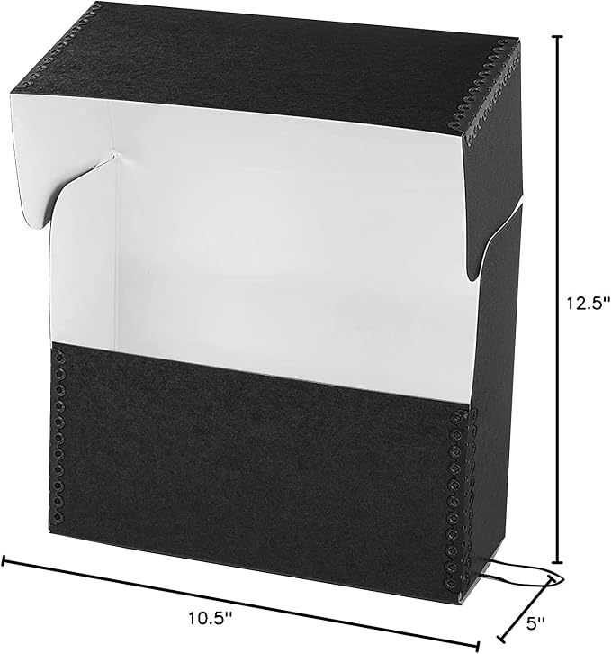 Lineco Archival Document Storage Box with Metal Edge, Acid-Free Black Boxboard, Organize and Store Files, Prints, Photos, Letter-Sized Case 12.5" x 10.5" x 5" Wide, Pack of 2
