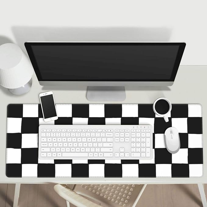 Checkered Black White Gaming Mouse Pad Desk Mat for Home and Office, Large Mousepad Extended Keyboard Pad Stitched Edge Accessories Decor