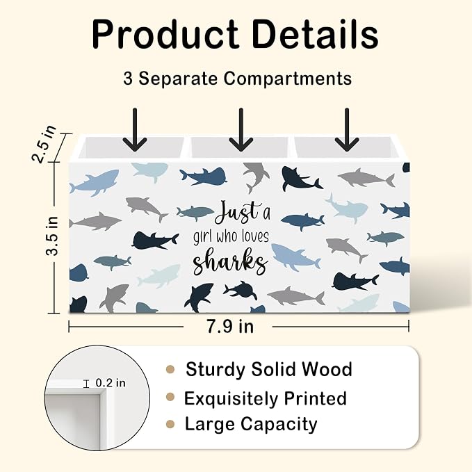 Shark Pen Pencil Holder for Desk, Funny Shark Office Desk Accessories, Sharks Makeup Brush Toothbrush Holders Organizer for Girls Dorm Room Kids Bathroom, Just a Girl Who Love Sharks