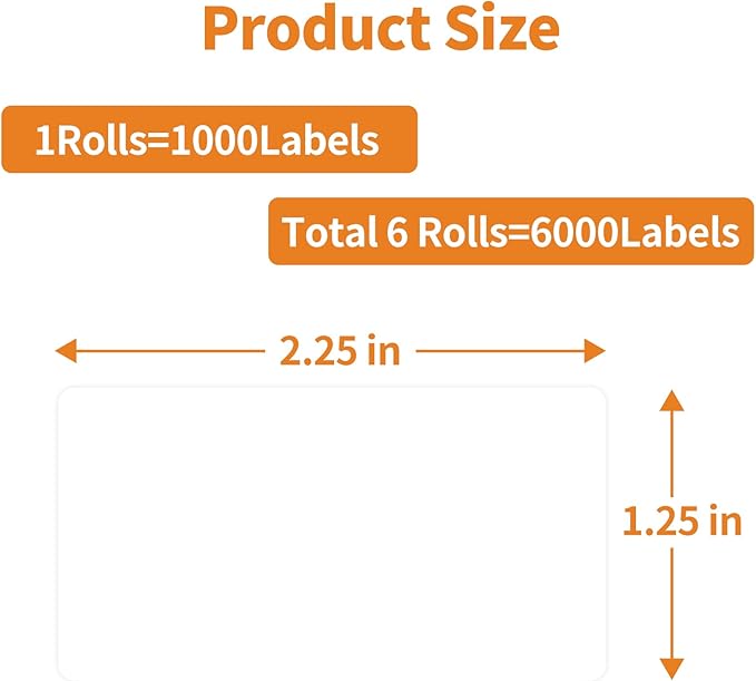 MFLABEL 2-1/4 x 1-1/4 Inch Direct Thermal Perforated Shipping Label, 2.25x1.25 inch Direct Thermal Labels for Barcodes Address,Perforated Shipping Labels (6 Rolls, 1000/Roll)