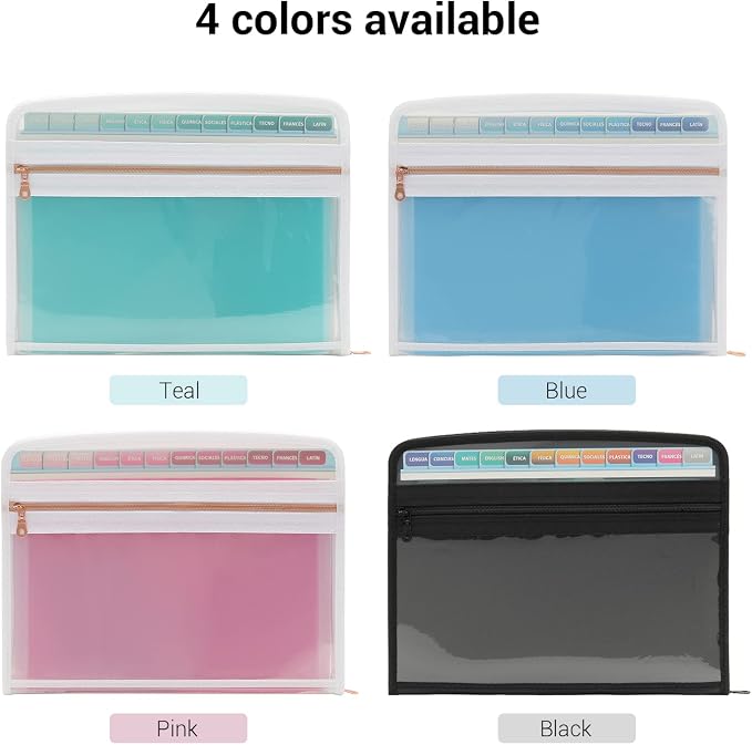 Mukawa 13 Pocket Zippered Expanding File, Zippered Accordion File Organizer, Accordion Folder with Zipper for Documents Letter Size A4 Papers (Blue)