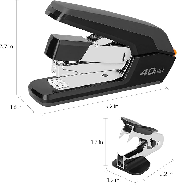 Deli Effortless Desktop Stapler, Heavy Duty Stapler, 40-50 Sheet Capacity, One Finger, No Effort, Includes Staples & Staple Remover, Black