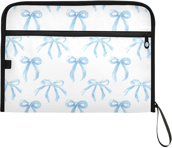 Watercolor Blue Bows Accordion File Organizer Expanding Document Folder with 13 Pockets Portable File Folder for A4 Letter Size
