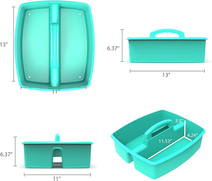 Storex 2-Compartment Large Caddy – Multipurpose Classroom Organizer with Handle, Teal, 6-Pack (00959F06C)