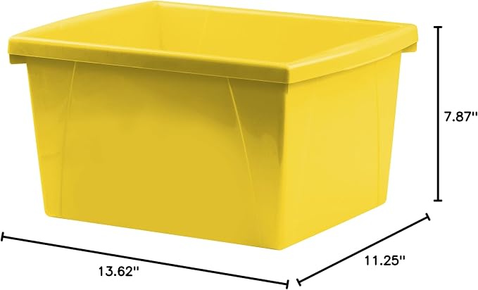 Storex 4 Gallon Storage Bin – Plastic Classroom Organizer for Books and Supplies, 13.625 x 11.25 x 7.87 Inches, Yellow, Case of 6 (61453C06C)