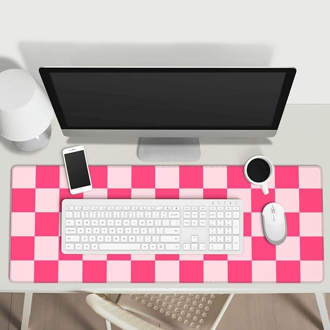 Pink Checkered Cute Gaming Mouse Pad, Large Mouse Pad for Desk Mat XXL XL Mousepad, Big Keyboard Pad Office Desk Accessories Decor