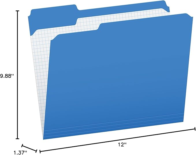 Pendaflex Color File Folders with Interior Grid, Letter Size, Blue, 1/3 Cut, 100/BX (R152 1/3 BLU)