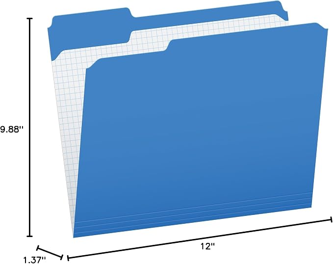 Pendaflex Color File Folders with Interior Grid, Letter Size, Blue, 1/3 Cut, 100/BX (R152 1/3 BLU)