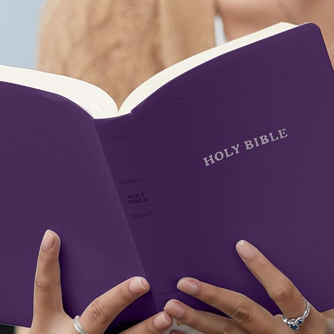 Personalized KJV Bible Faux Leather Holy Bible Small Print Economy Bible with Custom Name at The Lower Right Side, Highlighted Verses, Custom Gift for Christian Celebrations (Purple)