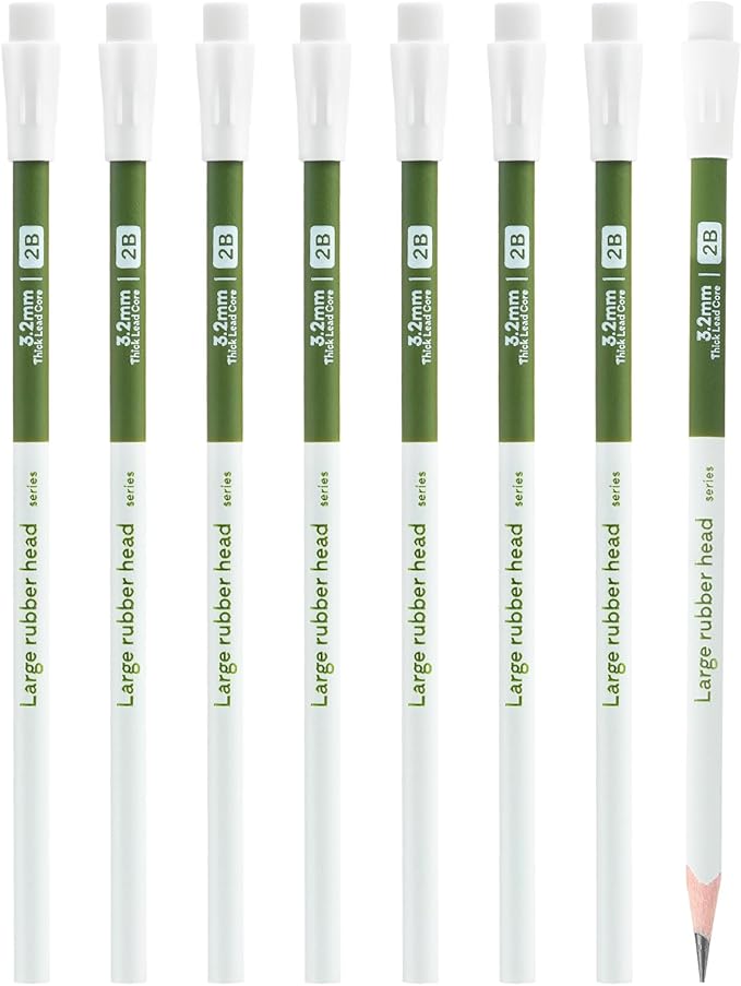 M&G 8 Pack 2B Triangular Wood-Cased Pencils, 3.2mm Thick Lead, Unsharpened with Extra Large Erasers, Balanced Ergonomic Grip for Student Exam Daily Writing, School Office Classroom Use