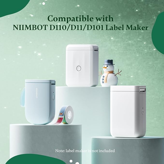 NIIMBOT Christmas Labels for D110/D11/D101 Label Maker,14 x 50 mm (0.55'' x 1.97''), Thermal Label Tape for Christmas Home Office Labeling