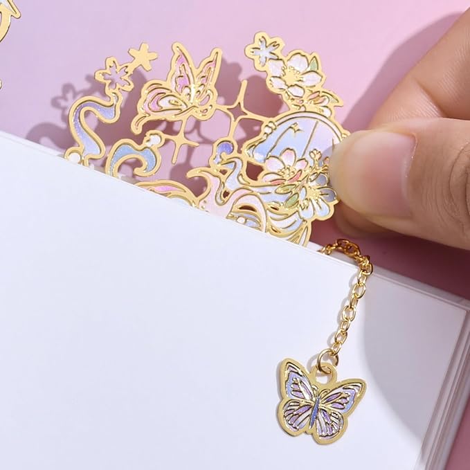 2 Pcs Metal Bookmark Gift Box, Golden Hollow Bookmarks Ocean Painting Theme Book Mark for Women, Book Lovers Writers Readers and Teens, Perfect for Birthday and Graduation Gifts(Purple)