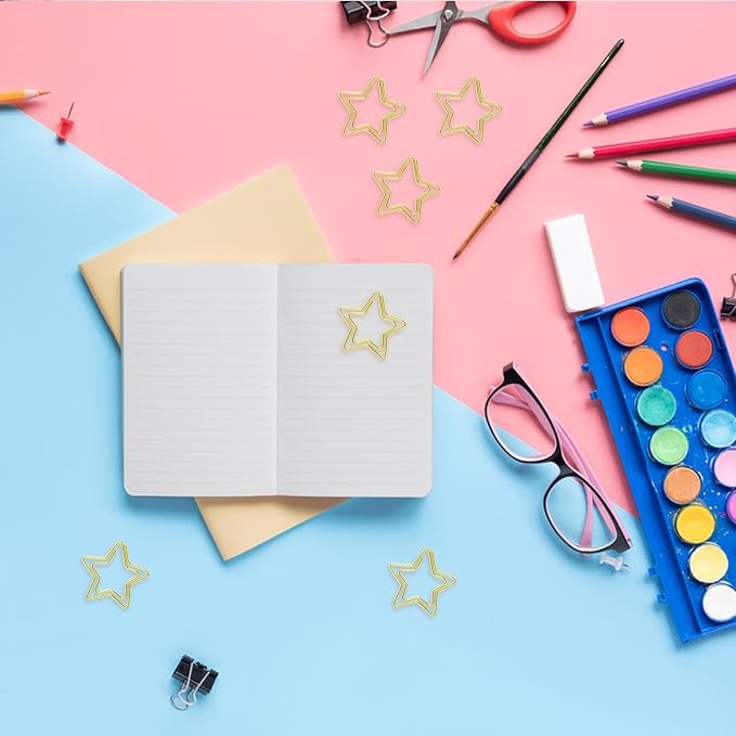 yueton 50PCS Golden Star Shape Paper Clips Cute Five Pointed Star Paper Clips Funny Bookmarks Clips for Office Supplies Household Wedding Decoration