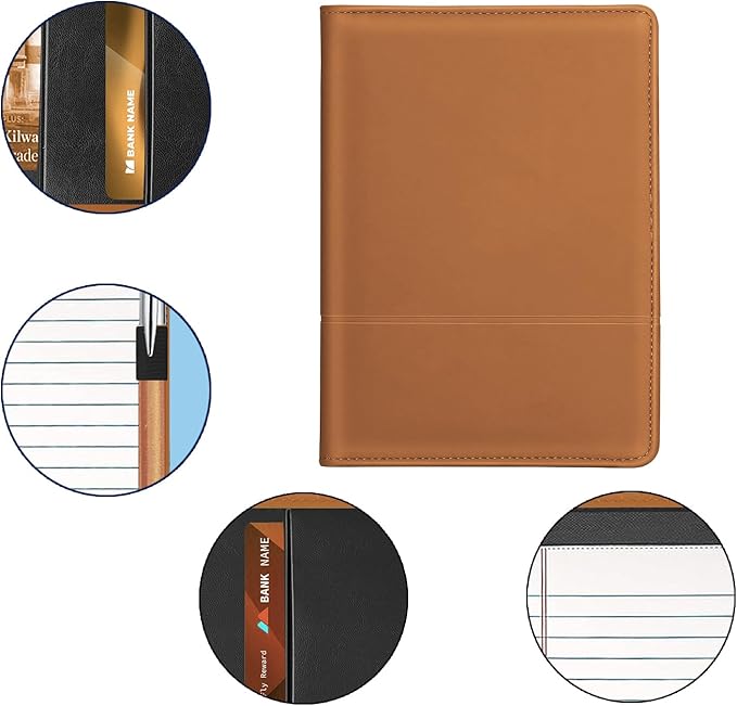 Padfolio Binder A5 Document Organizer with Refillable Lined Notepad, Junior Size Folder Portfolio for Men Women,Brown