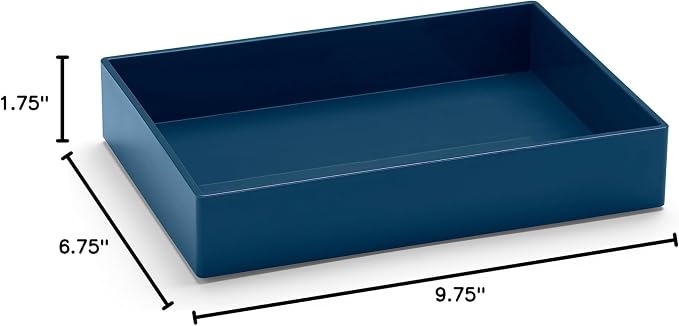 Poppin Super Stacked Desk Set - Slate Blue, Medium Accessory and Letter Tray, This + That Tray, Double Compartment Pen Cup and 6 Signature Ballpoint Pens, Complete Office Organizer Set