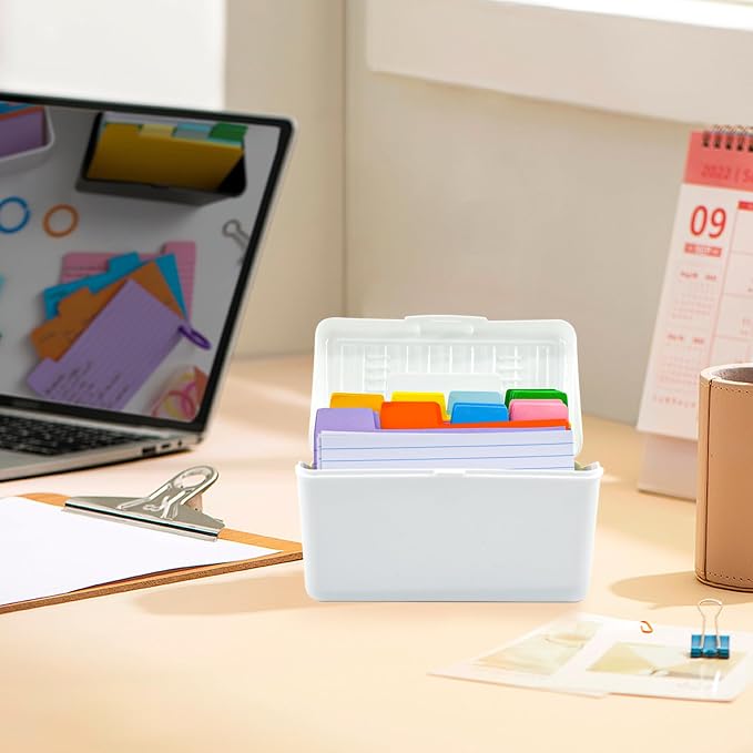 VANRA Index Card Holder 3x5 Flash Card Organizer Case 300 Colored Index Cards Bulk Blank Note Cards with Ring (White)
