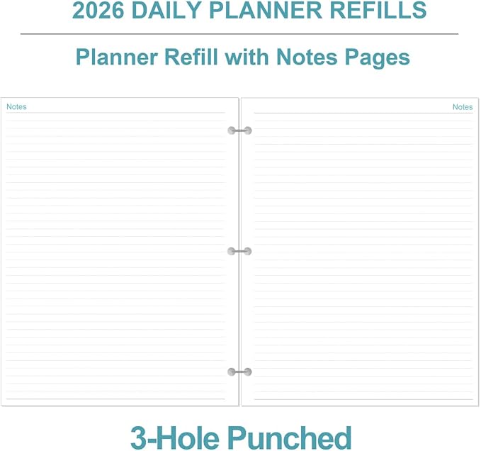 2026 Planner Refill - One Page Per Day, 3-Hole Daily & Monthly Planner Refills, January 2026-December 2026, Prioritized, To-Do List, Notes, Appointment Schedule, Folio Size, 8.5" x 11"