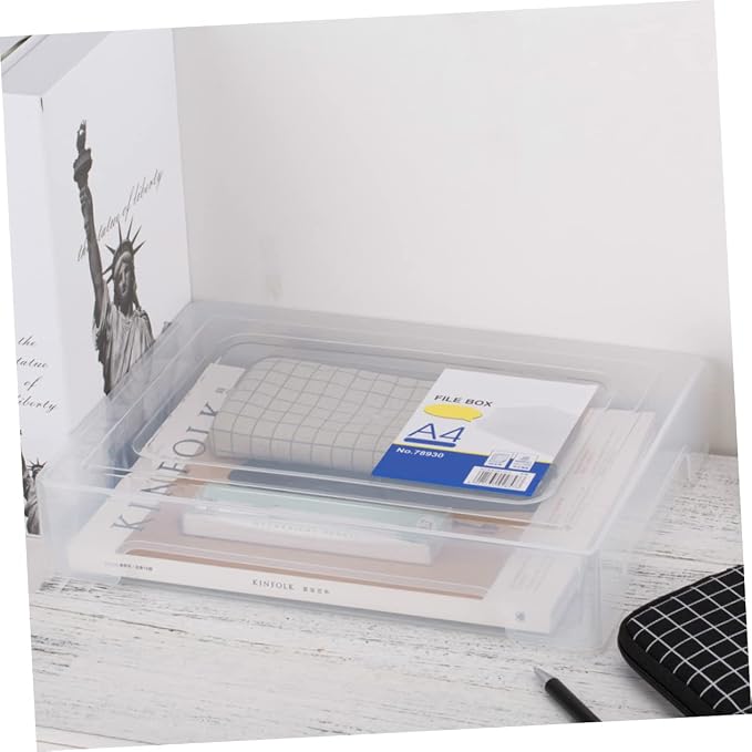Transparent A4 File Box Plastic Document Organizer Lightweight Storage Folder for Office Home Paper Filing 12.59X9.25X2.51 Inches