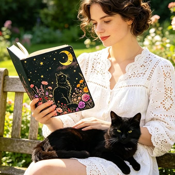 Cat & Flower Patern Stretchable Book Cover 15.7"x9.8", Elastic Washable Book Protector for Hardcover Textbooks Paperbacks, Reusable Polyester Book Sleeve for Women