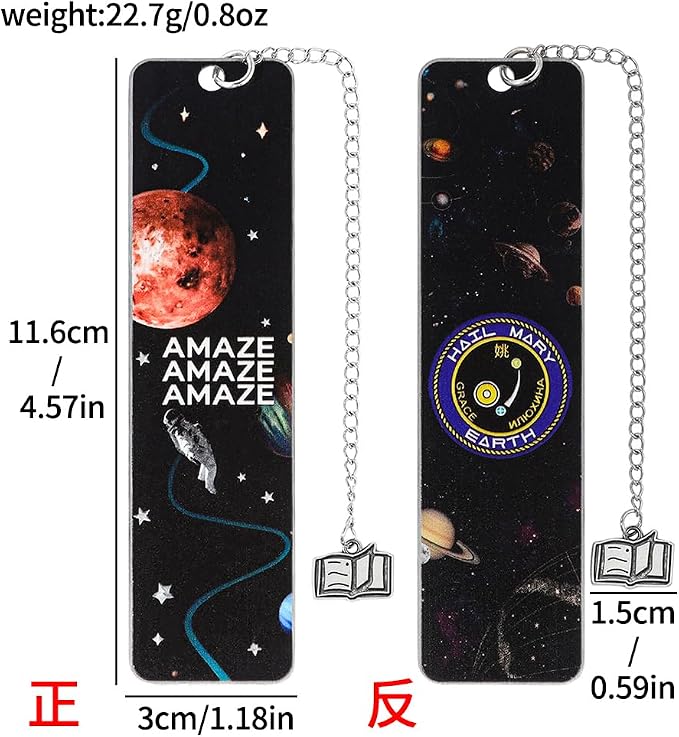 Project Hail Mary Inspired Stainless Steel Bookmark, Double Sided Space Galaxy Book Marker with Metal Chain Charm for Sci-Fi Readers, Collectible Reading Gift for Book Lovers (Sci-Fi)