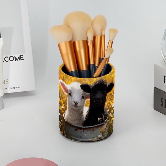 Cute Sheep Pen Holder Pencil Organizer for Desk, 3.1” x 3.1” x 3.9” Pencil Cup Office Supplies, Large Capacity Cute Pen and Makeup Brush Holder for Desktop, Home, School