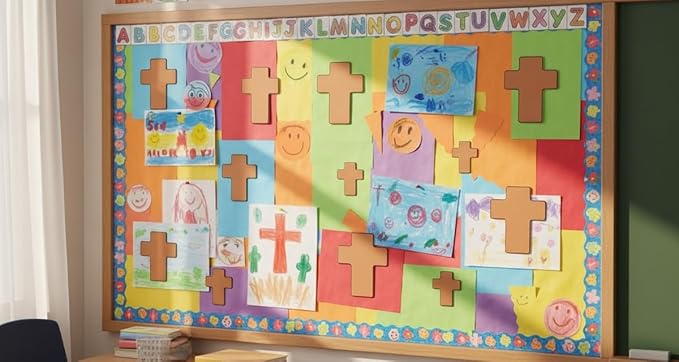SHAPES ETC. 15 Pcs Brown Cross Foam Single Color Creative Cut-Outs 5.25x4.25in Sunday School VBS Decoration Nativity Religious Christmas Crafts Faith Christian Easter Bulletin Board Décor Made in USA