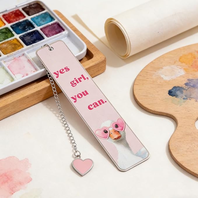 Pink Cute Bookmark for Women Silly Goose Gift Metal Bookmark for Students, Teachers, and Readers Funny Bookmarks Gift Page Markers Study Stationery, Office Supplies (Pink B)