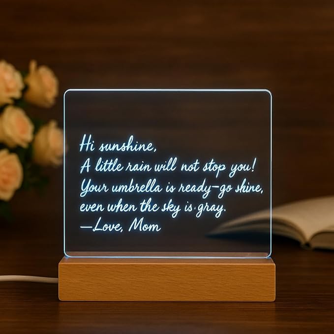 7 Color Rectangle Display Pedestal with Acrylic, 9.4" x 6.7" Led Note Board Best Gift for Mother'sDay/Father'sday/Birthday/Wedding/Anniversary