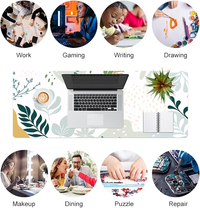 Colorful Star Abstract Boho Large Mouse Pad, Waterproof Green White Desk Mat, Double Sided Computer Gaming Mouse Pad, XL Full Desk Mousepad Non Slip Writing Pad for School Office Home 31.5" x 11.8"