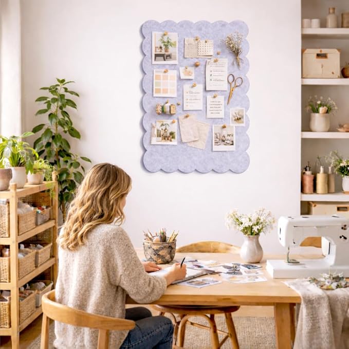Scalloped Felt Bulletin Board 24 x 18 Inches, Cute Decorative Pin Board for Dorm Room Decor, Small Vision Board & Photo Display for Bedroom or Study (Blue Gray)
