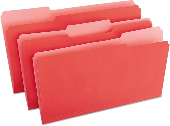 UNIVERSAL OFFICE PRODUCTS, Colored File Folders, 1/3 Cut One-Ply Top Tab, Legal, Red, 100/Box